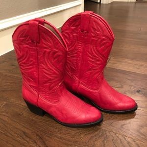 Austin Trading Company Red Kids Cowboy Boots; like new, worn once. Youth Size 5.
